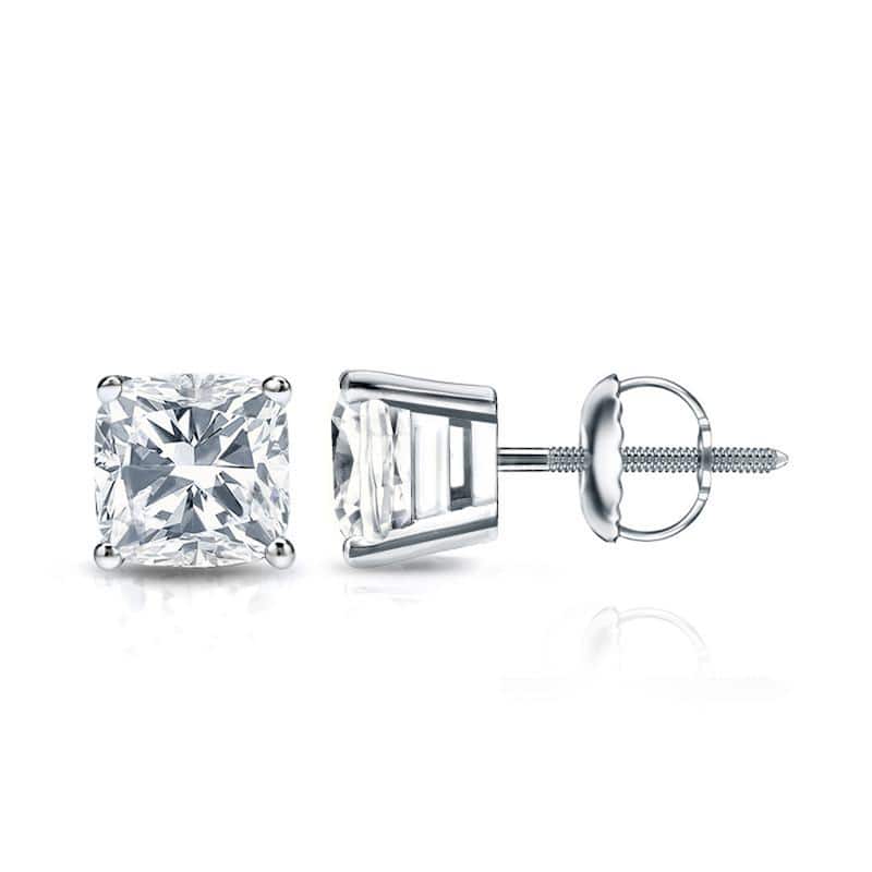 Auriya 14k Gold 1 1/2ctw Cushion Cut Diamond Stud Earrings (H-I, SI1-SI2) - White