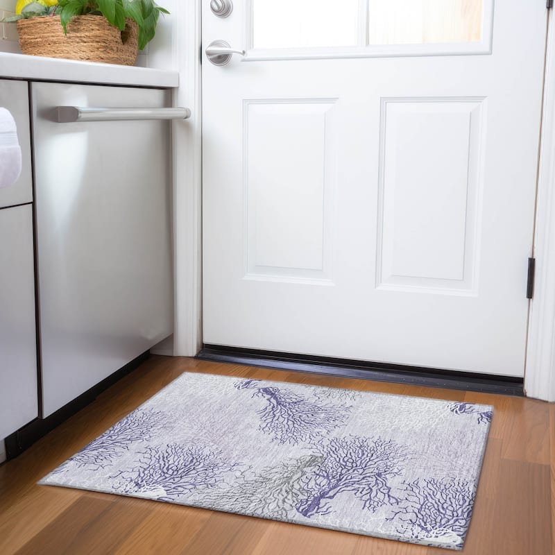 Premium Washable Super Soft Coastal Coral Mayfield Rug - Purple - 1' 8" x 2' 6" - Rectangle