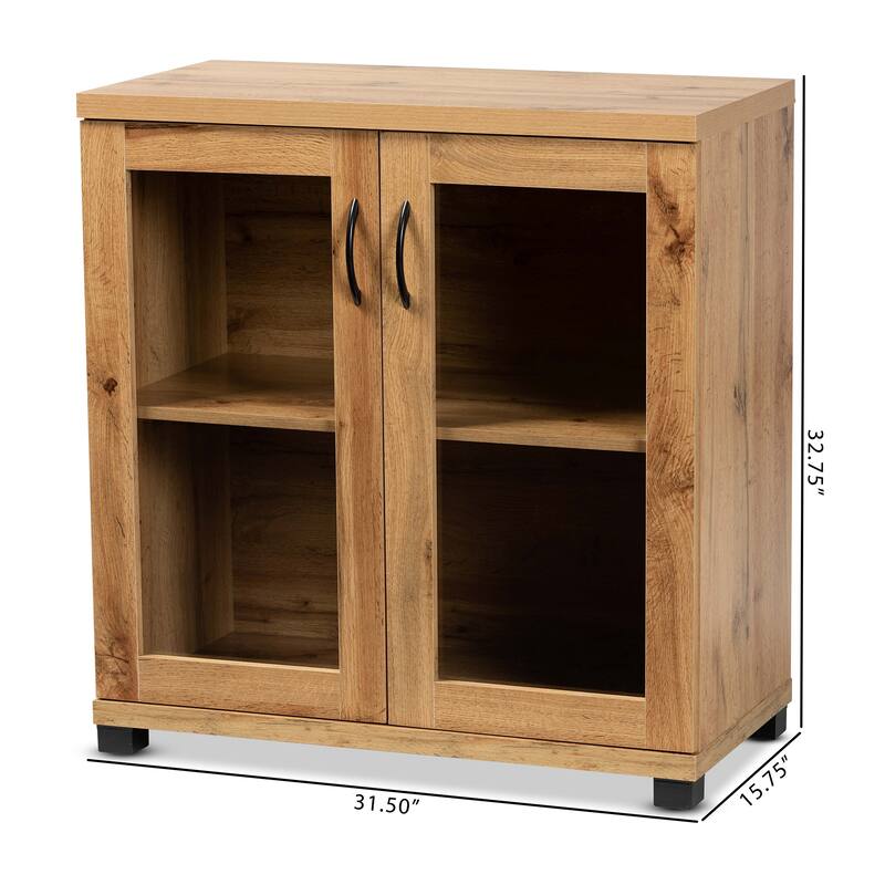 Zentra Modern Oak Brown Finished Wood 2-Door Storage with Glass Doors