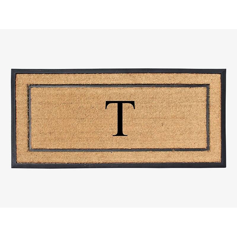 A1HC Natural Coir Monogrammed Door Mat for Front Door, Durable Large Outdoor Rug, Heavy Duty Welcome Doormat - 24" X 48" - T