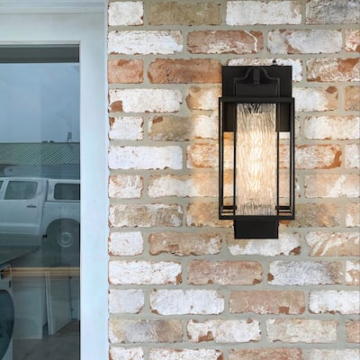 Matte Black 1-Light Glass Outdoor Wall Sconce Light Dusk to Dawn
