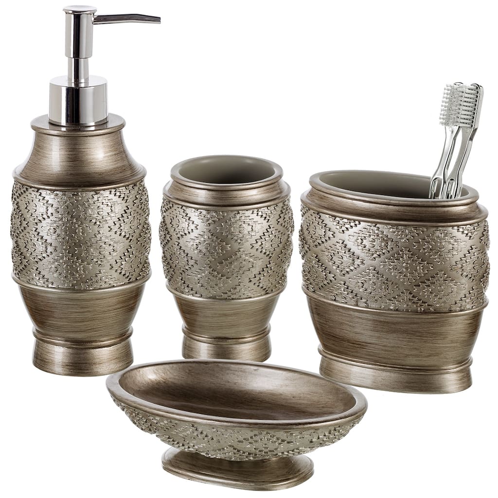 Creative Scents Dublin Brushed Silver Decorative Bathroom Accessories Set of 4