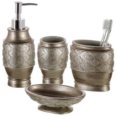 Creative Scents Dublin Brushed Silver Decorative Bathroom Accessories Set of 4