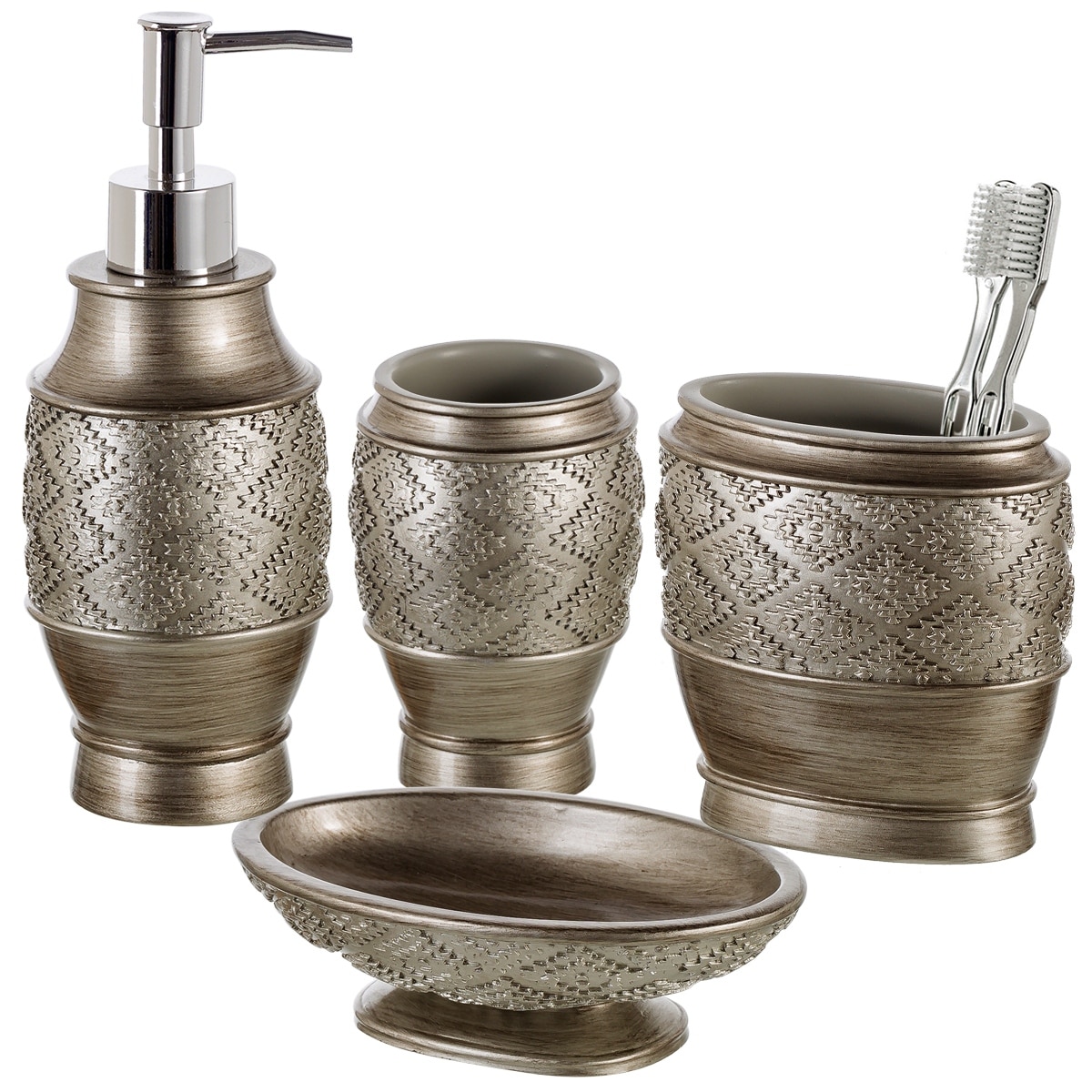 Creative Scents Dublin Brushed Silver Decorative Bathroom Accessories Set of 4