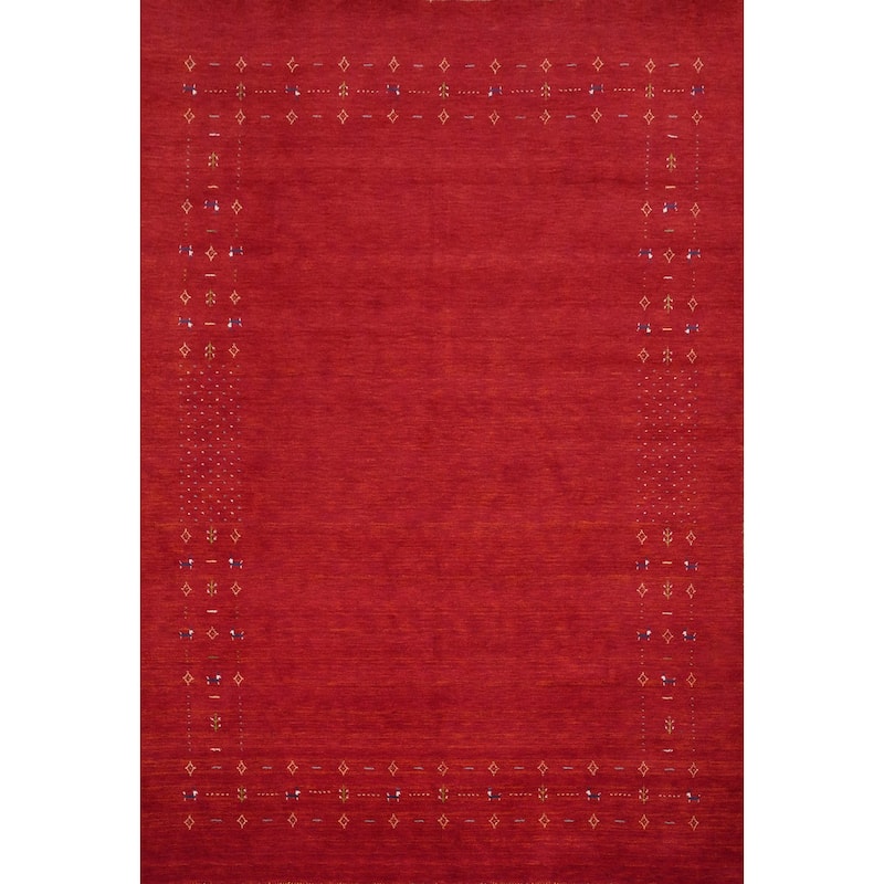 Hand Knotted Oriental 100% Wool Carpet Tribal Animal Pictorial Red Gabbeh Area Rug - 11' 9'' X 9' 1''
