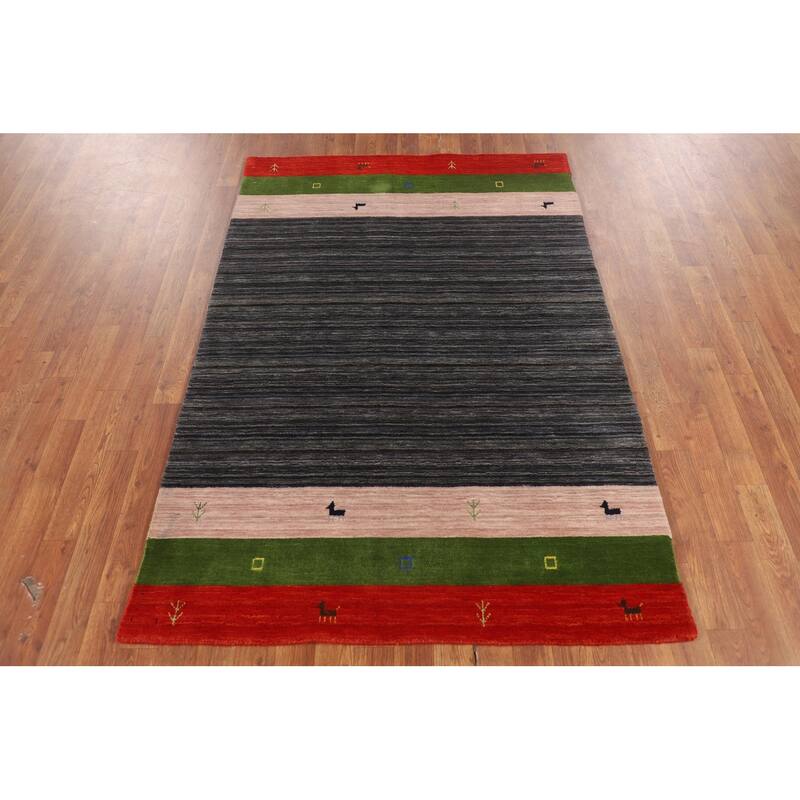 Striped Tribal Gabbeh Oriental Foyer Rug Handmade Wool Carpet - 4'0"x 6'0"