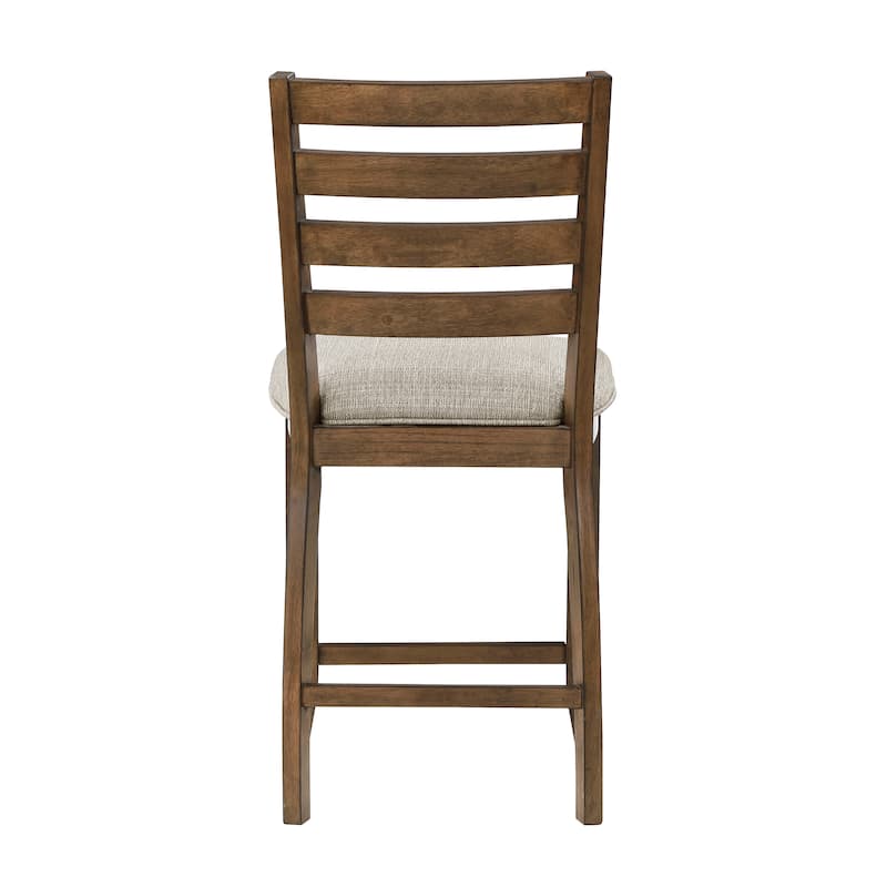 Trea 26 Inch Counter Height Chair, Ladder Back, Polyester, Cherry Brown