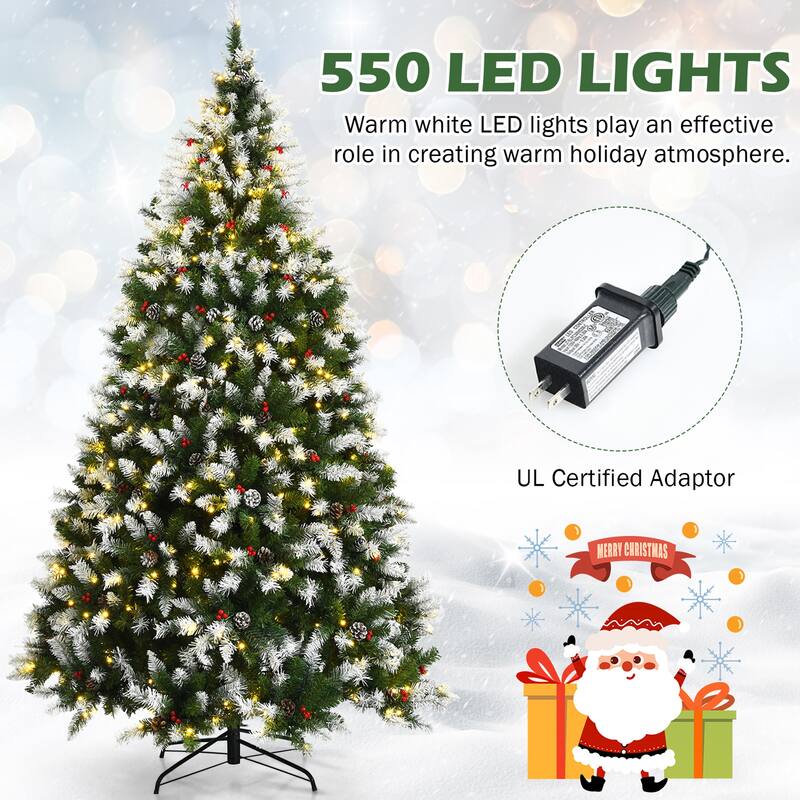 Gymax 6/7.5/9 FT Pre-lit Snow Sprayed Christmas Tree Artificial Xmas - See details