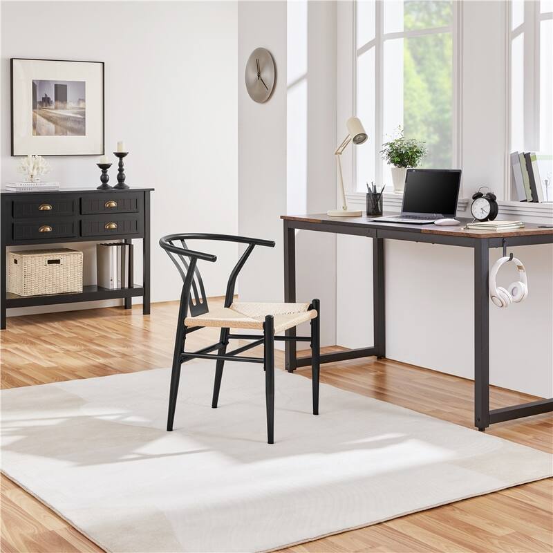 Yaheetech 2PCS Modern Weave Arm Chair With Open Backrest