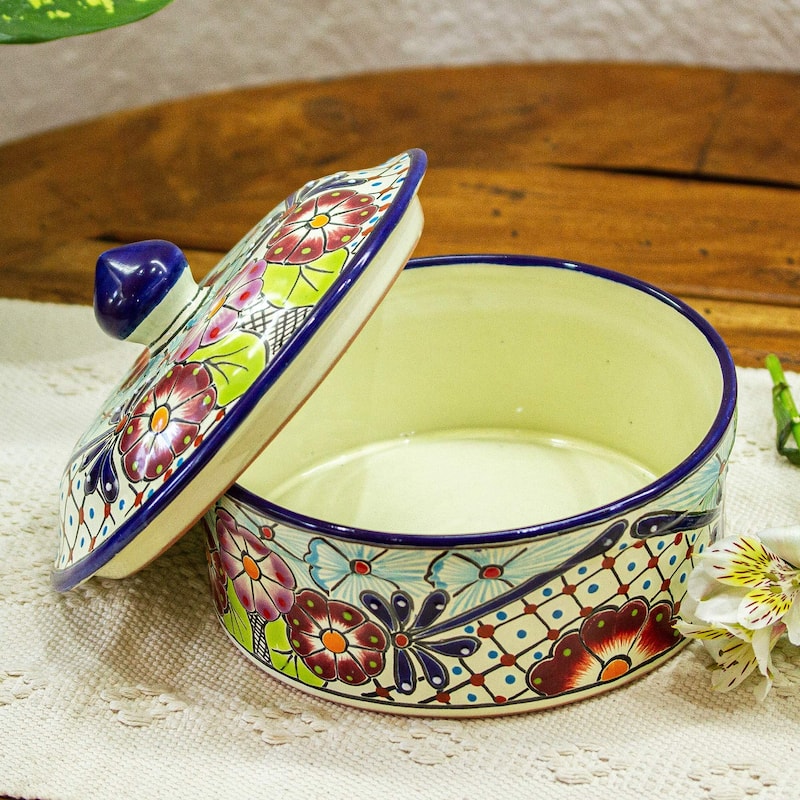 Novica Handmade Colors Of Mexico Ceramic Tortilla Server