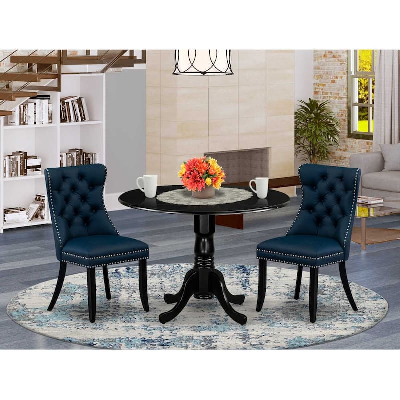 3-Piece Black Finish Solid Wood Top-Round Upholstered Dining Room Set -Seats 4