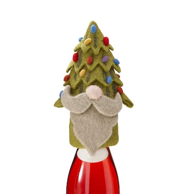 Merry Tree Gnomie Bottle Topper Christmas Decor Green Wool Bottle Stopper for Bar 8.66 in L x 3.15 in W