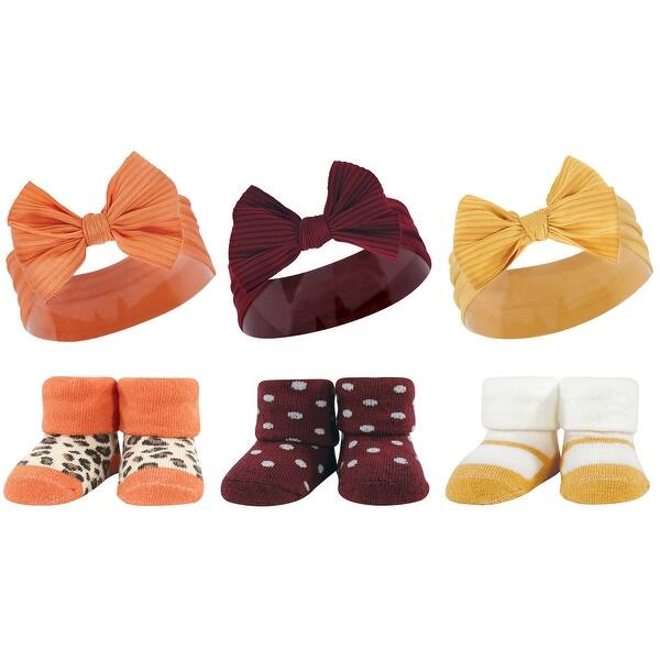 slide 1 of 1, Hudson Baby Infant Girls Headband and Socks Giftset, Burgundy Orange, One Size - Burgundy Orange Burgundy Orange - One Size
