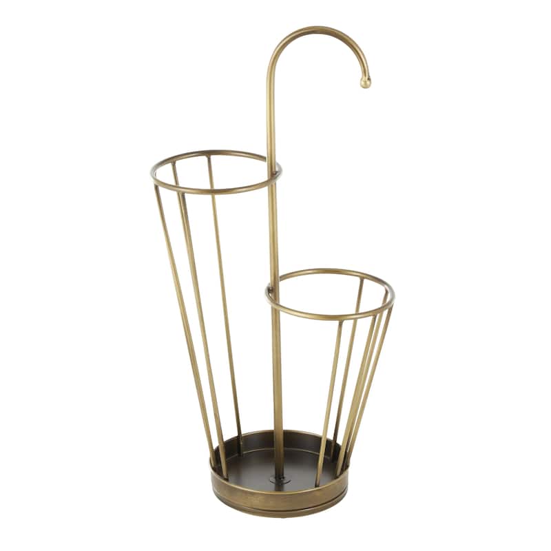 Metal Geometric 2 Section Umbrella Stand with Umbrella Shaped Handle - Gold or Black - Roche River Decor