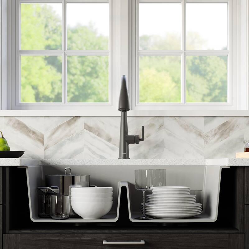 Karran Retrofit Apron Front Quartz Double Bowl Kitchen Sink