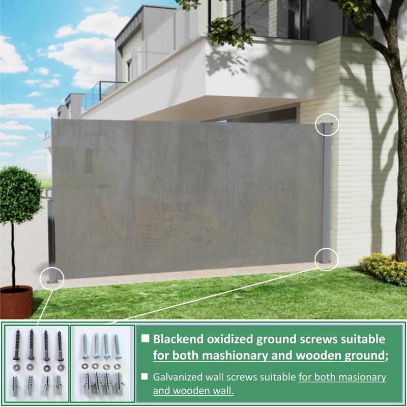 71"x138" Patio Retractable Side Awning Screen, semi-transparent with UV printing, ideal for blocking dust,sunshine and wind