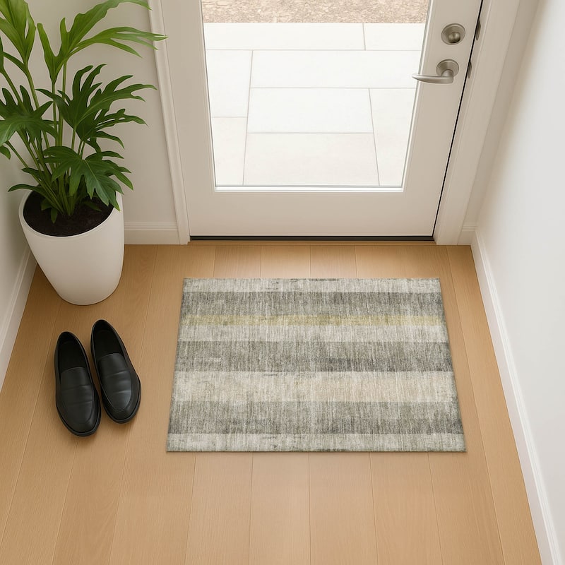 Premium Washable Super Soft Modern Stripe Mayfield Rug - Taupe - 1'8" x 2'6"