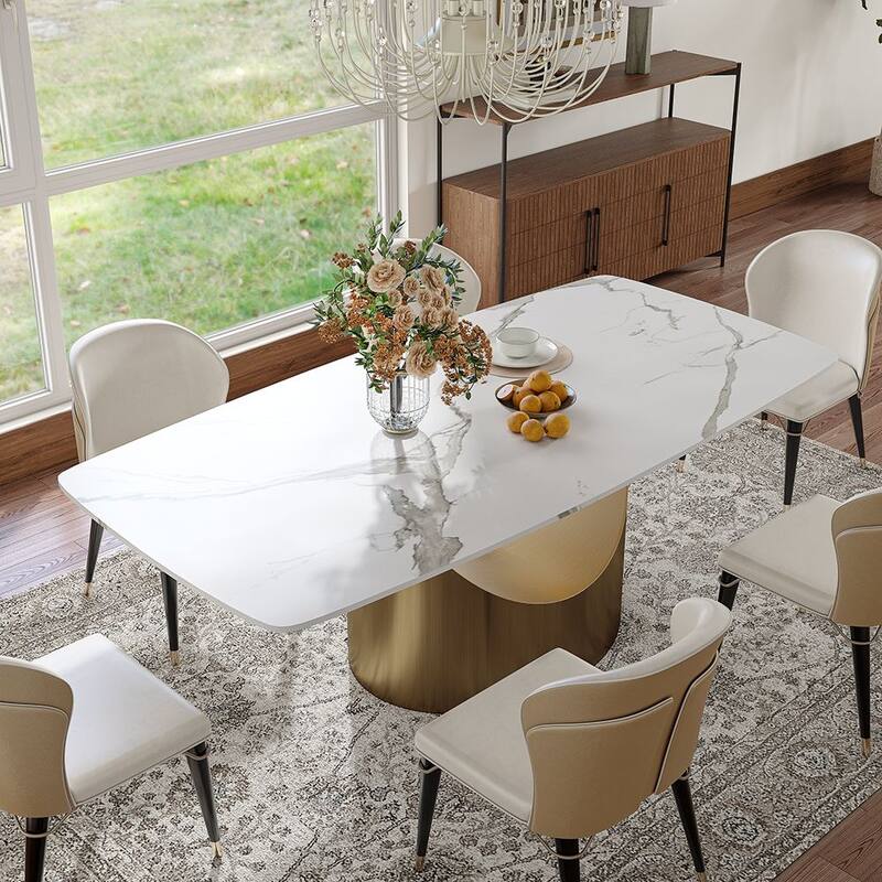 63"-94" Hobart Modern Dining Table with Rectangular Sintered Stone Tabletop and Carbon Steel Leg for 4-10