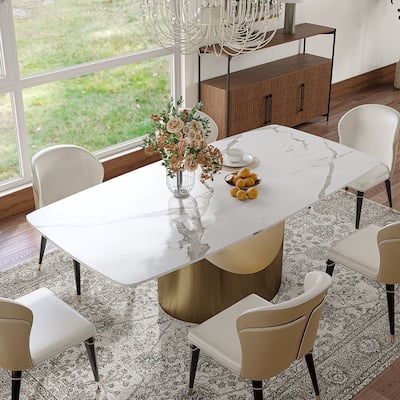 63"-94" Hobart Modern Dining Table with Rectangular Sintered Stone Tabletop and Carbon Steel Leg for 4-10