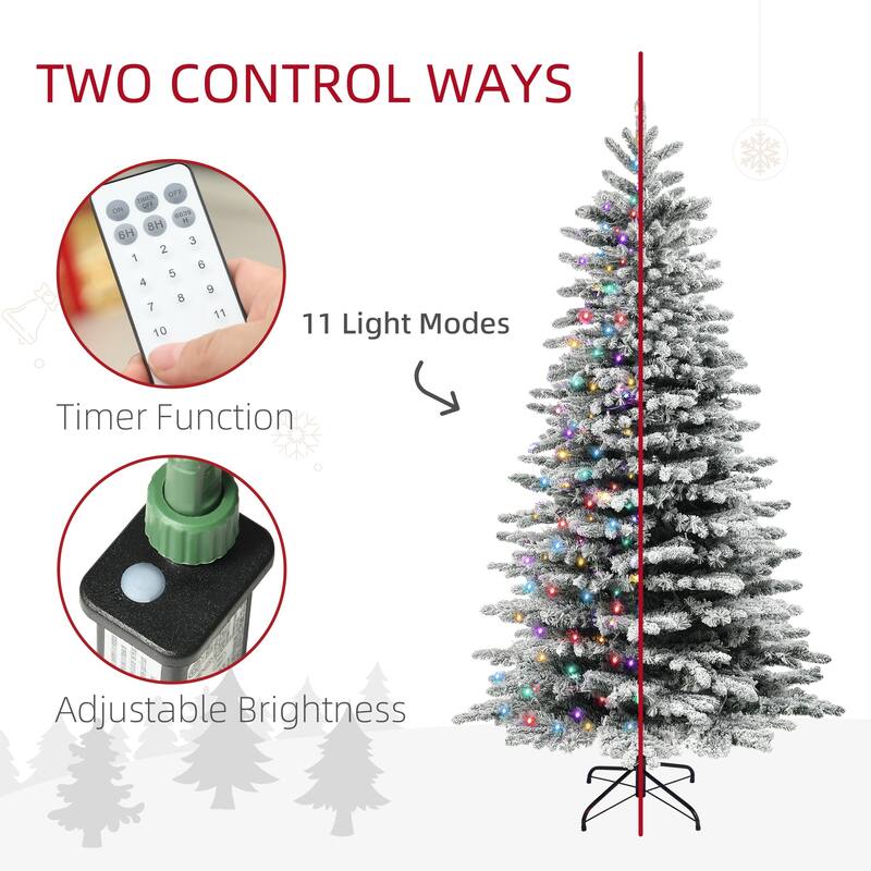 Green Plastic Steel Snow-Flocked LED Christmas Tree with Remote - 48" Dia. x 78" H