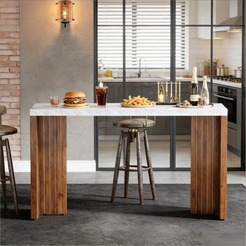 Modern Bar Table with Marble Top, Coffee Table with Legs, Counter Dining Table Home Office Table