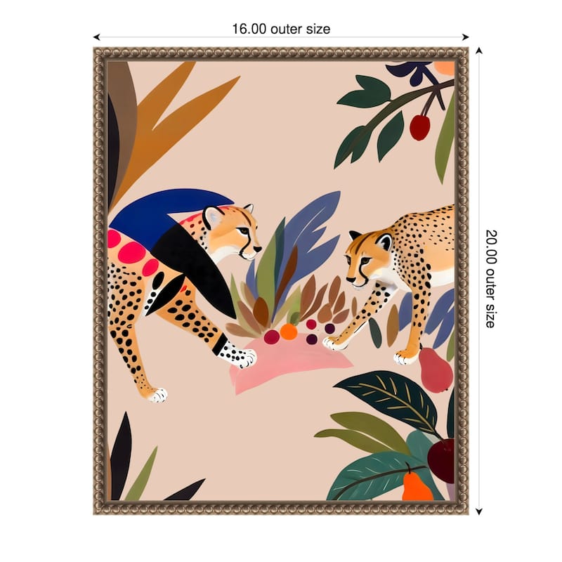 Cheetah Jungle Picnic by Uma Gokhale Framed Canvas Wall Art - 16 x 20 in