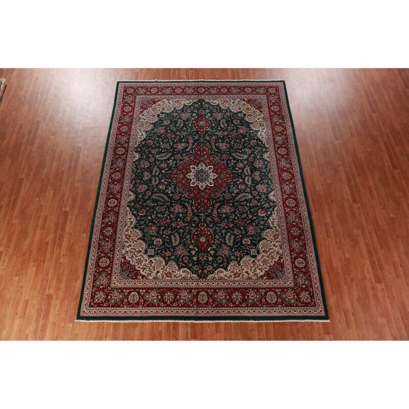 Vegetable Dye Green Aubusson Chinese Rug Hand-Knotted Wool Carpet - 8'7"x 11'8"