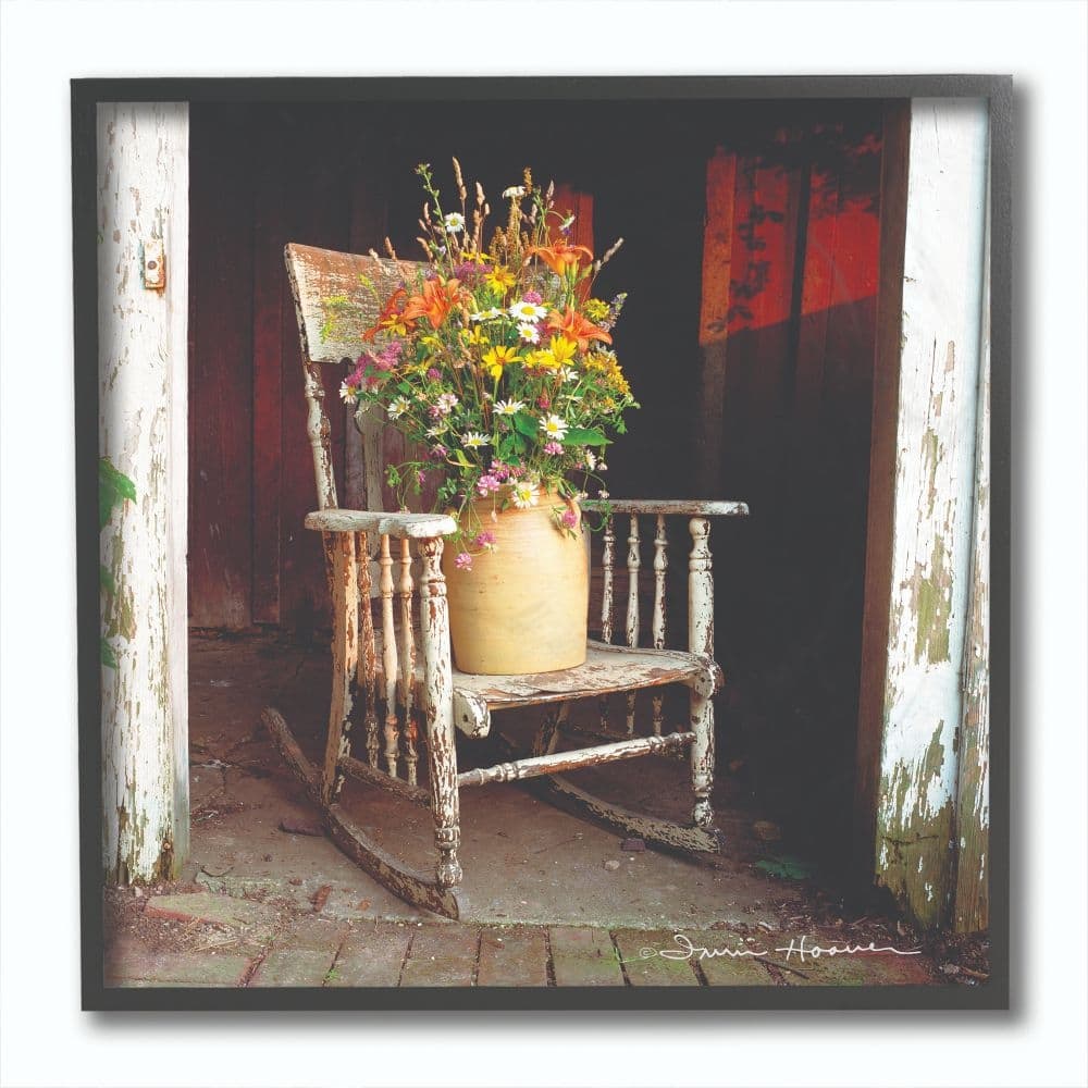 Stupell Barn Flower Pot on Old Rocking Chair Illustration, 12 x 12, Proudly Made in USA - Multi-Color - 12 x 12