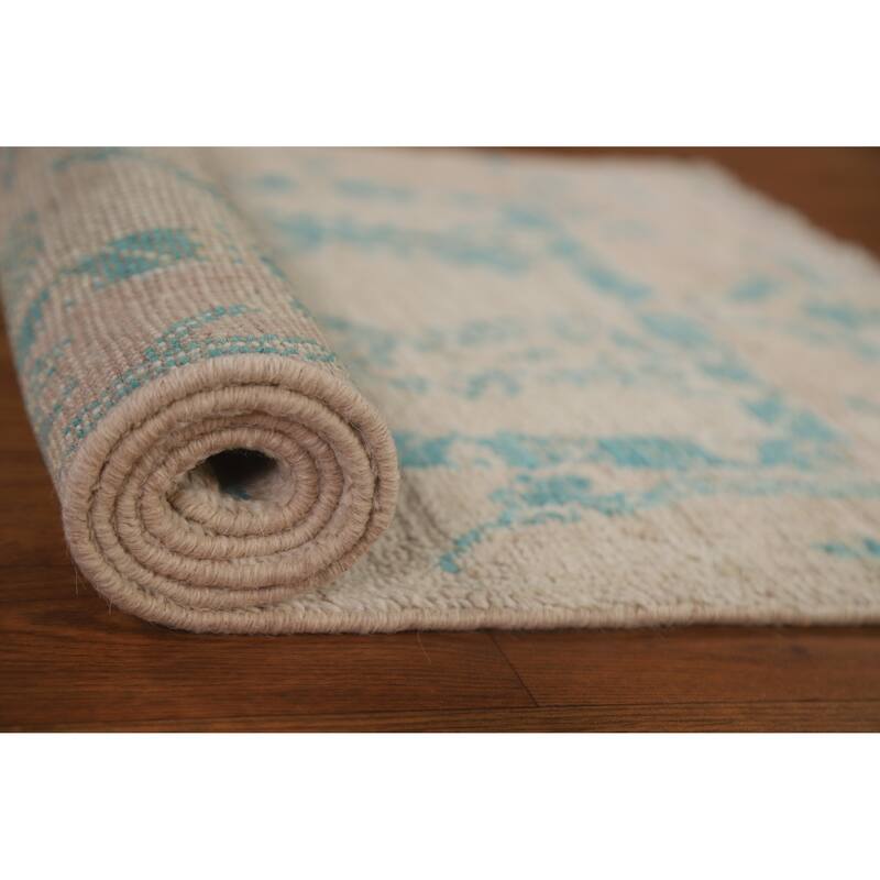 Traditional Geometric Oushak Turkish Oriental Wool Rug Handmade Carpet - 1'11" x 3'11"