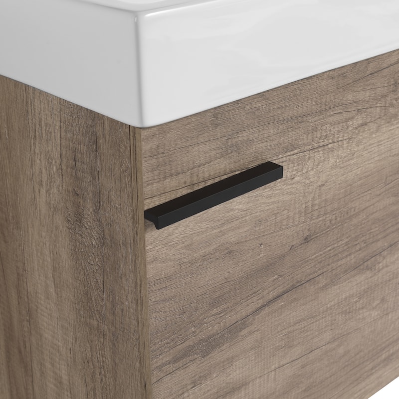19 inch Plywood Wall Mounted Bathroom Vanity Set in Grey with Integrated Ceramic Sink
