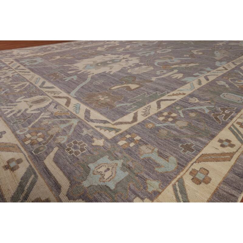 All-Over Gray Oushak Turkish Large Rug Hand-Knotted Wool Carpet - 10'3"x 13'10"