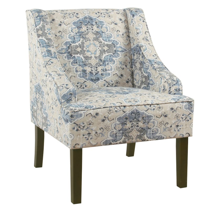 Fabric Upholstered Wooden Accent Chair with Swooping Armrests and Damask Pattern Design - 33.25 H x 25 W x 27.75 L Inches