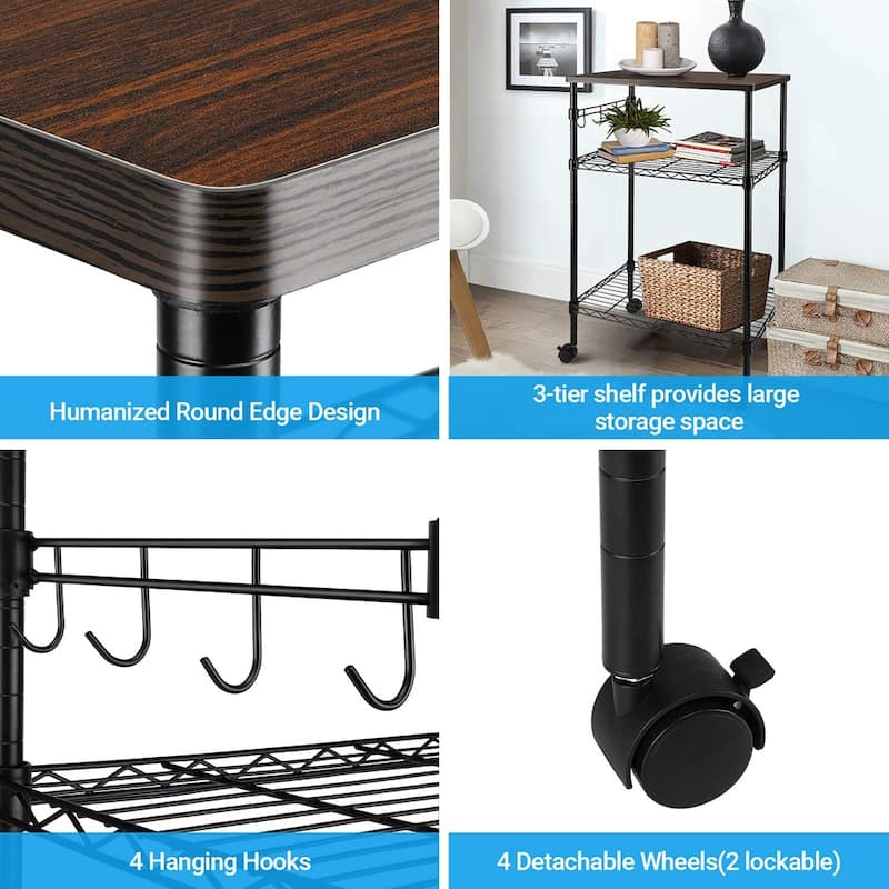 3-Tier Kitchen Utility Cart Black