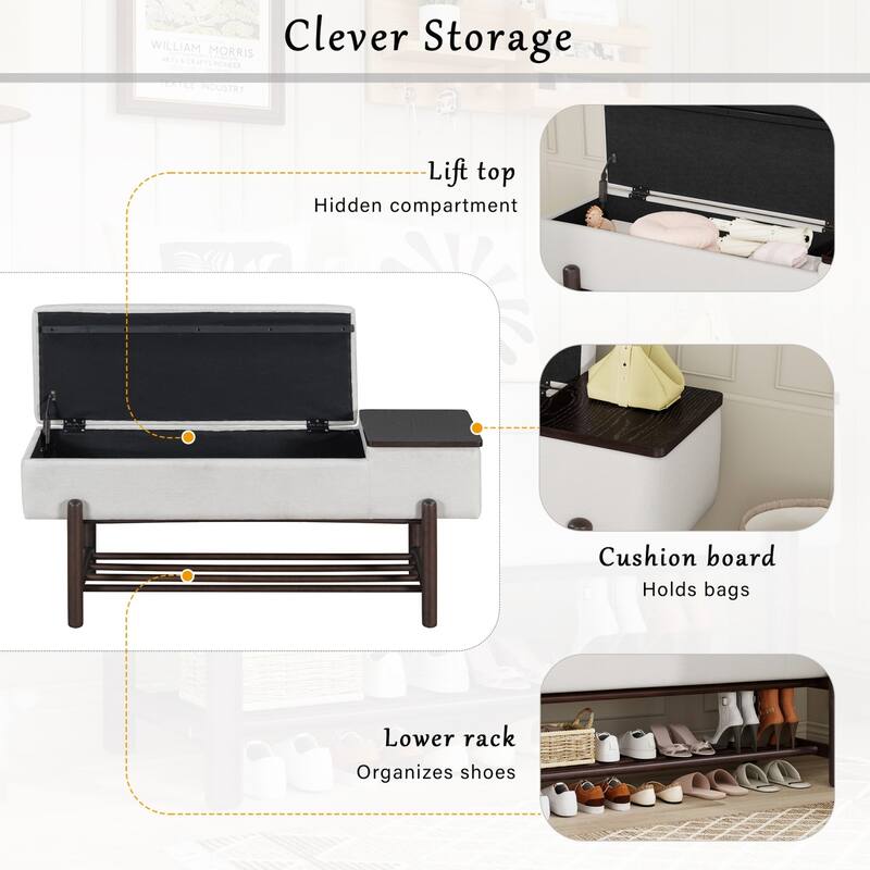 47.24 inches Upholstered Storage Bench Entryway Bench with Hidden Compartment