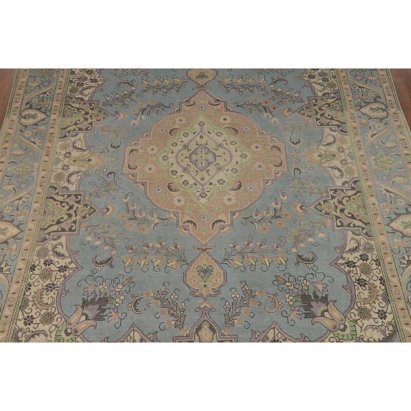 Light Blue Tabriz Persian Area Rug Handmade Bedroom Wool Carpet - 9'5"x 12'5"