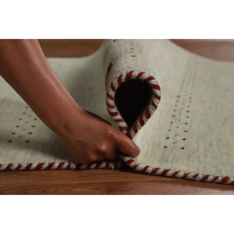 Hand Knotted Oriental 100% Wool Carpet Tribal Animal Pictorial Beige & Ivories Gabbeh Area Rug - 5' 0'' X 3' 0''