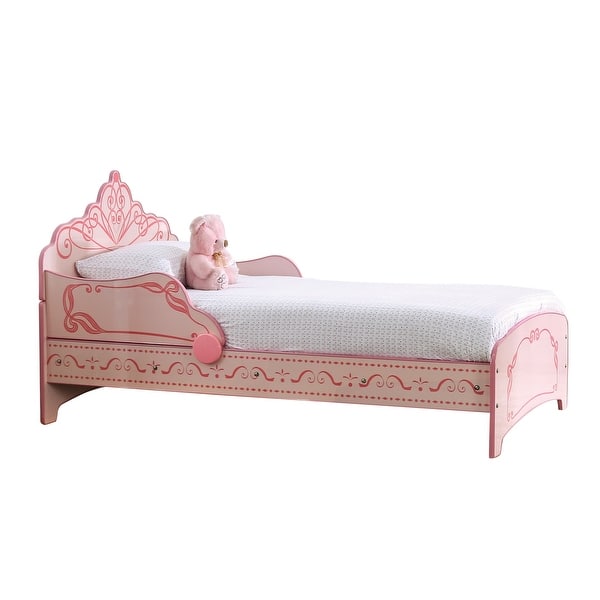 Gosh Modern Pink Princess Crown Kids Bed with Low Profile Footboard by