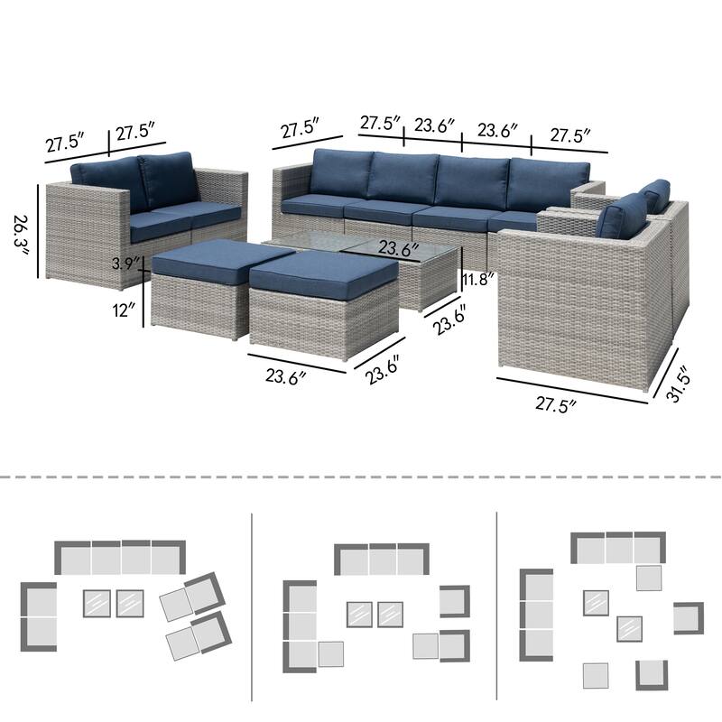 Corvus Trey 12-piece Sectional Wicker Patio Sofa Set