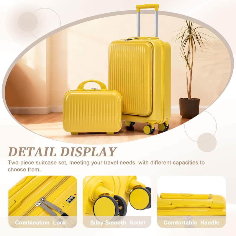 14"/20" 2 pcs/set in ABS Spinner Wheel Luggage, with Combination Lock and Front Opening Design, 14" Cosmetic Case