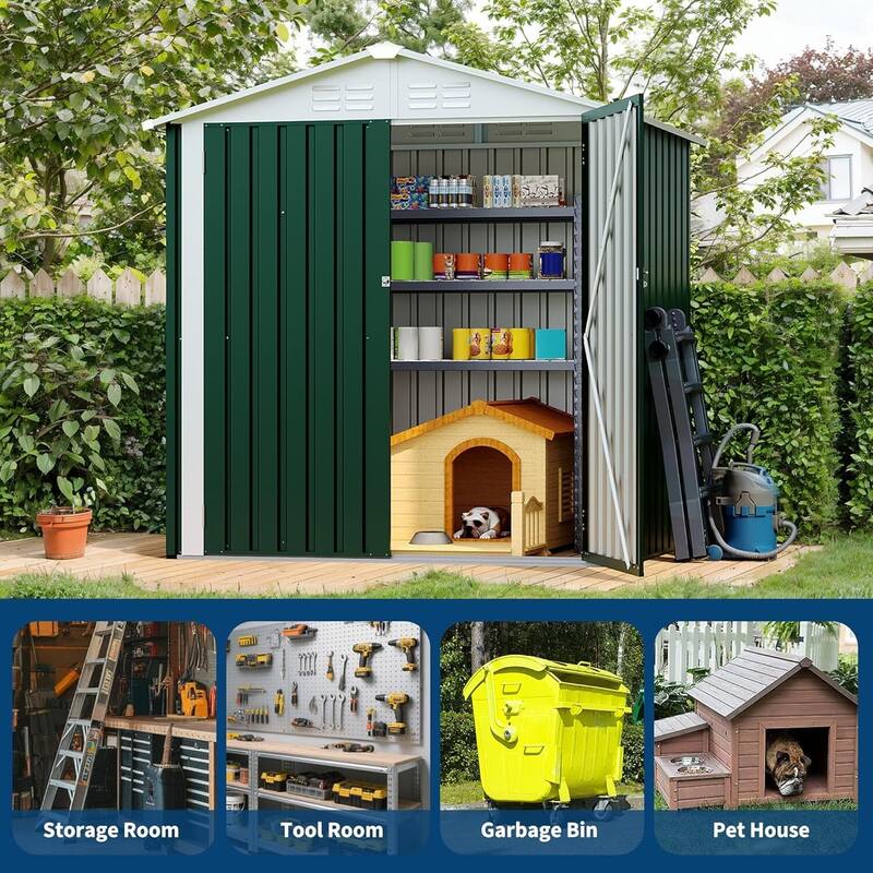 6×4FT Storage Shed Metal Tool Garden Shed for Garden, Backyard, Patio