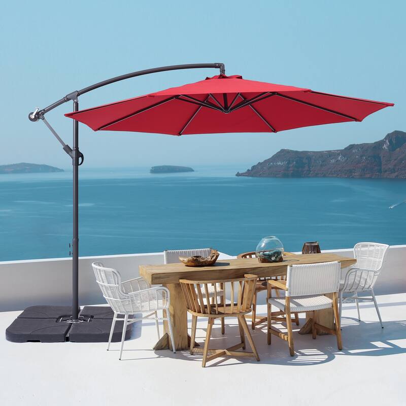 BONOSUKI 10ft Patio Offset Umbrella,w/Crossed Base Cantilever Umbrella - Red