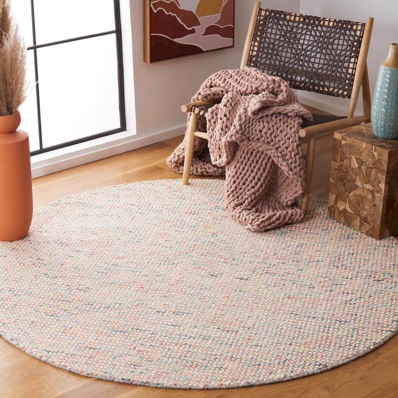 SAFAVIEH Handmade Vermont Coretta Wool Rug - 6' Round - Ivory/Pink