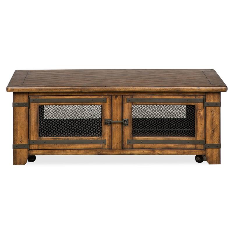 Magnussen Home Chesterfield Farmhouse Timber Lift Top Storage Cocktail Table with Casters - 50''W x 28''D x 18''H