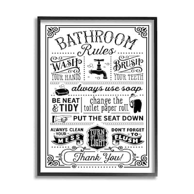 Stupell Vintage Style Bathroom Rules Diagram List Border Framed Wall Art, Design by Lettered and Lined - Black