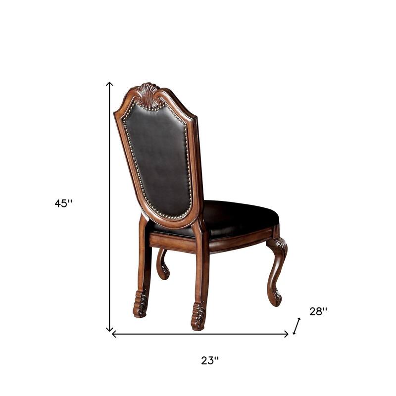 HomeRoots Set of Two Black and Redwood Upholstered Faux Leather And Solid Wood Dining Side Chairs