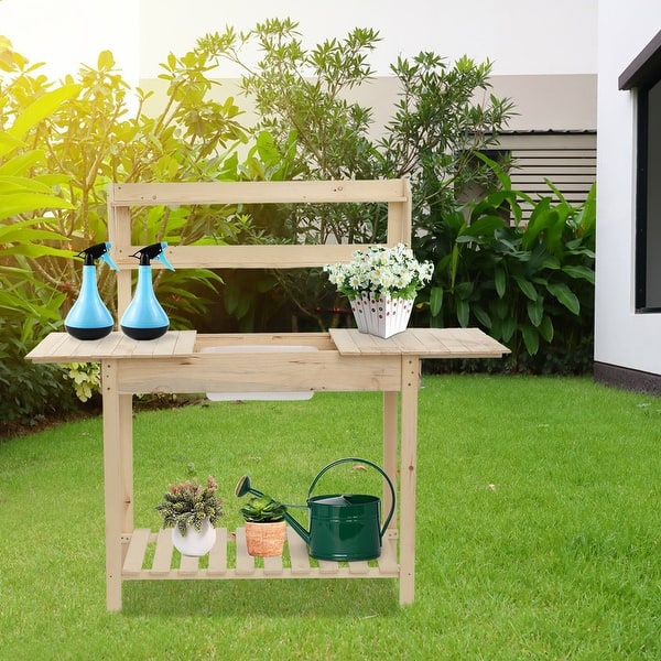 slide 1 of 7, Desktop Push-Pull Style Gardening Work Bench,Outdoor Potting Table