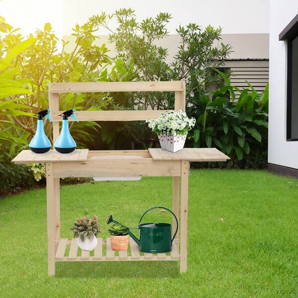 slide 1 of 7, Desktop Push-Pull Style Gardening Work Bench,Outdoor Potting Table