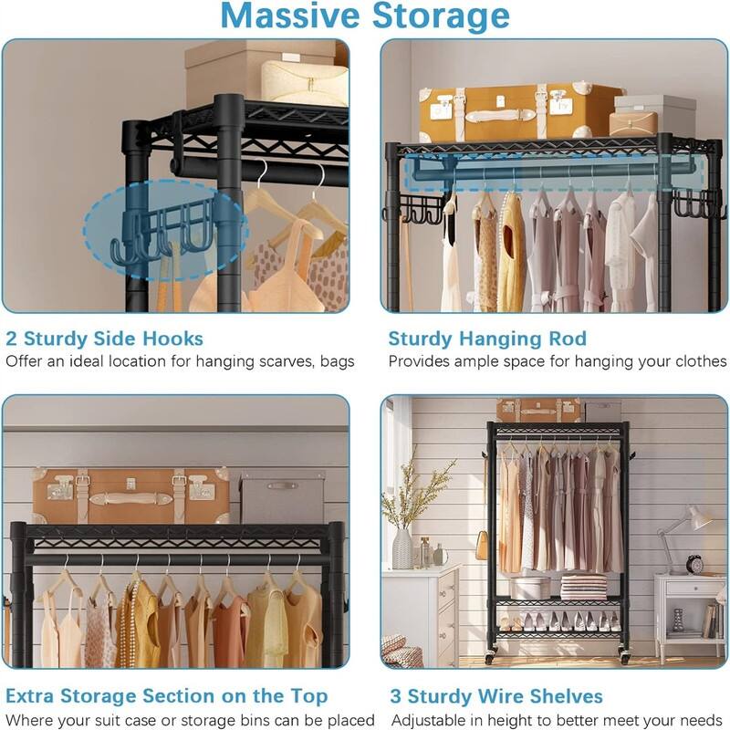 R1 Rolling Garment Rack Heavy Duty Clothes Rack - 15.7"D x 35.4"W x 72.4"H
