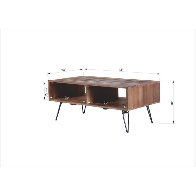 Reclaimed wood Cocktail Table with Open Storage for Living Room, Metal Legs, Foldable