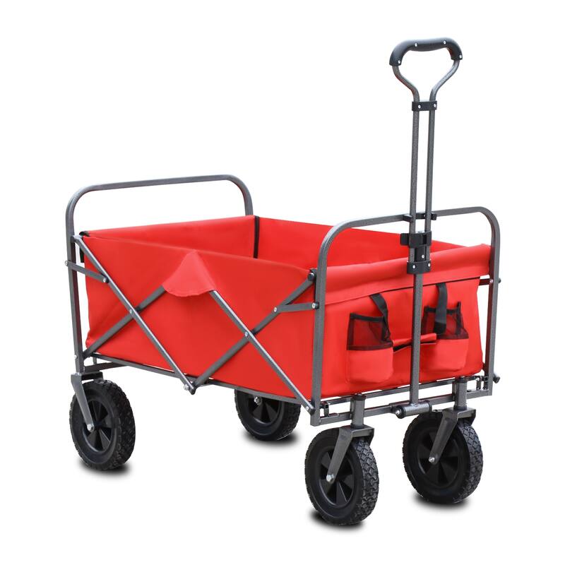 Outdoor Garden Multipurpose Micro Collapsible Beach Trolley Cart Camping Folding Wagon - Red